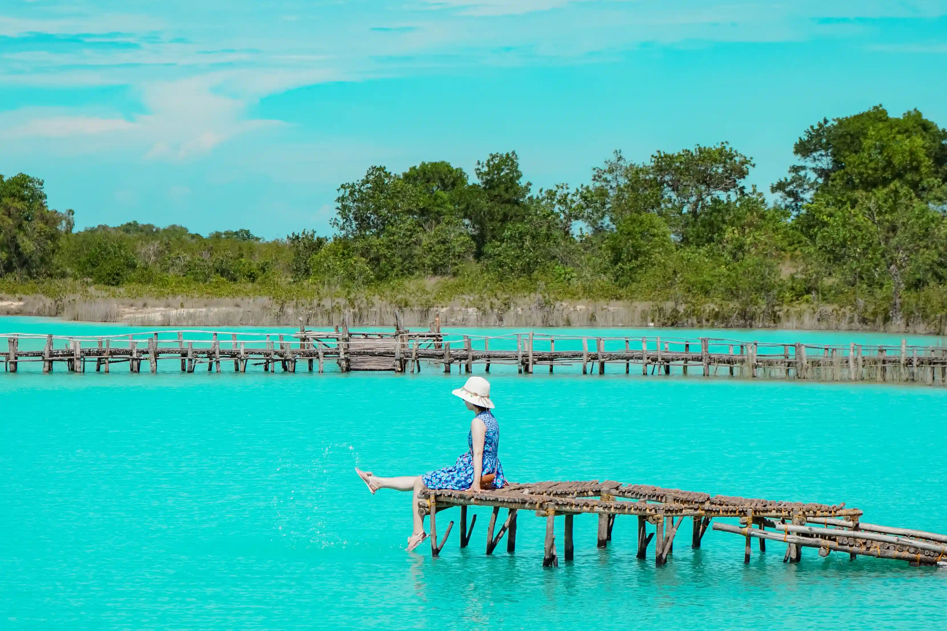 Bright blue lake landscape in Bintan